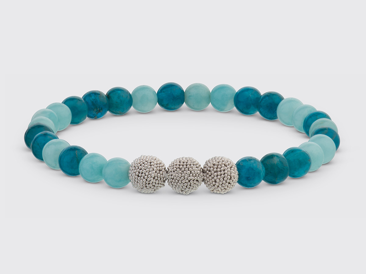 Armband Damen Edler Amazonit und Apatit mit rhodinierten Silberperlen